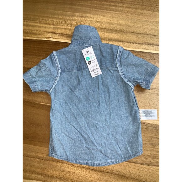 OshKosh B'gosh Baby Boys Chambray Shirt Denim Button-Down Short Sleeves 12M - Picture 5 of 9